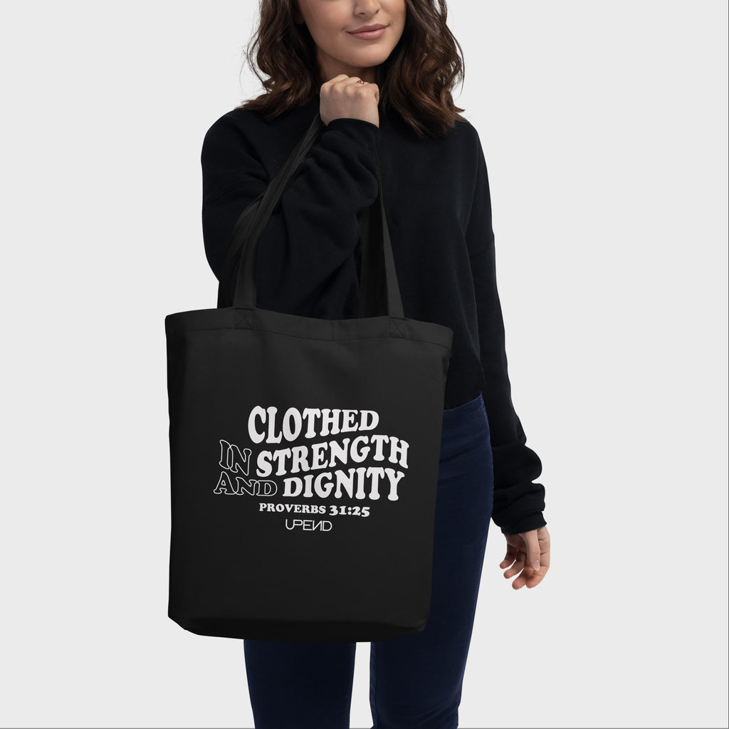Upend Proverbs 31:25 Eco Tote Bag - Black image